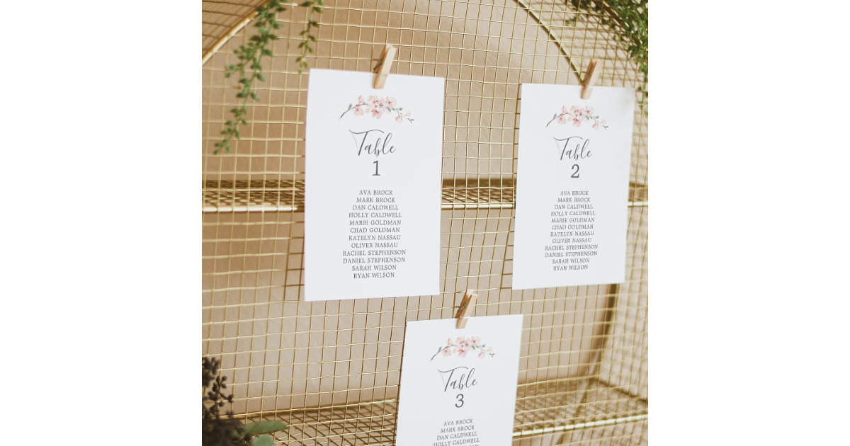 Cherry Blossom Table Number Seating Chart Cards Zazzle