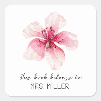 Cherry Blossom Teacher This Book Belongs To Square Sticker