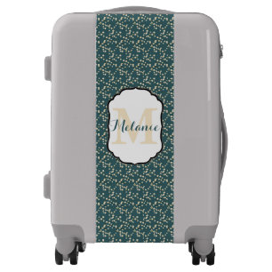 Cherry Blossom Teal Print Monogram Initial Trip Luggage