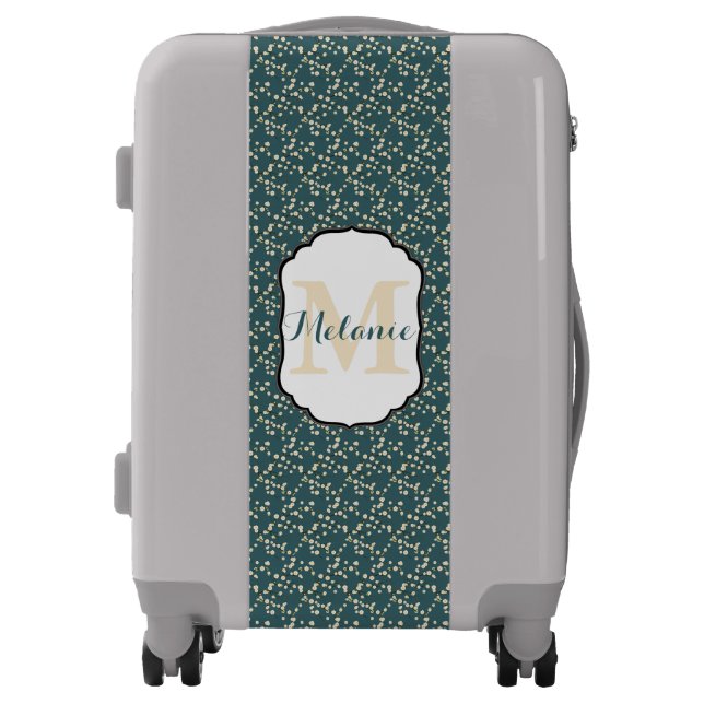 Cherry Blossom Teal Print Monogram Initial Trip Luggage (Front)