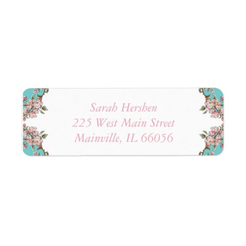 Cherry Blossom Teal Retro Vintage Baby Shower Label