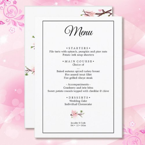 Cherry Blossom Template Wedding Flat Menu