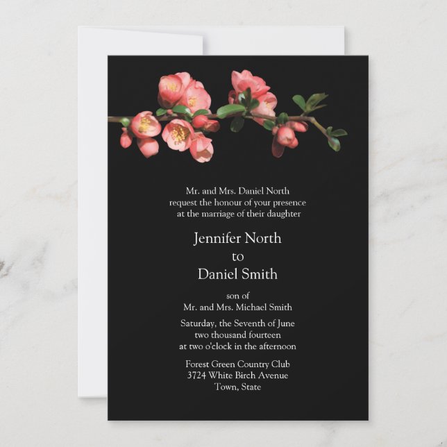 Cherry Blossom Template Wedding Invitations (Front)