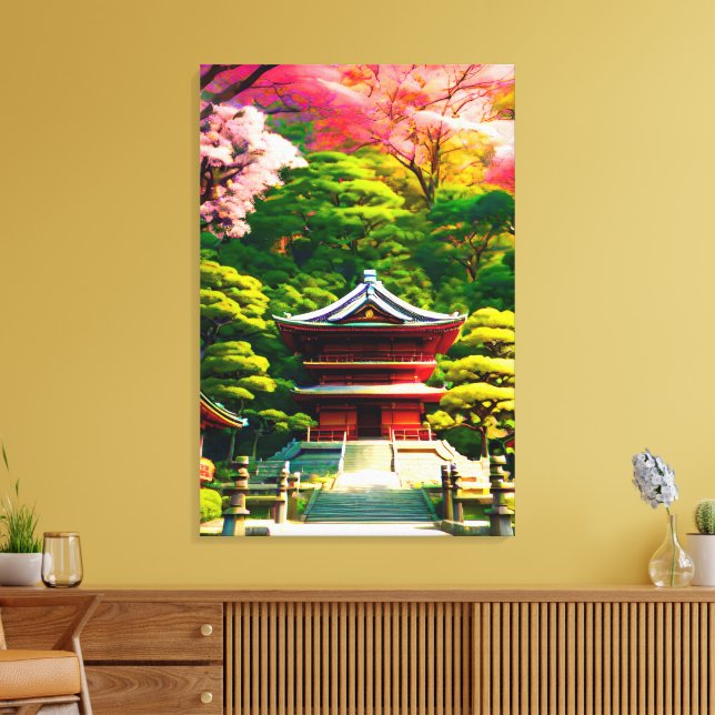 Cherry Blossom Temple  Canvas Print (Insitu(LivingRoom))