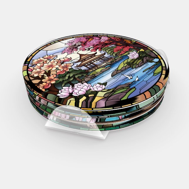 Cherry Blossom & Temple Landscape Coaster Set (Set)