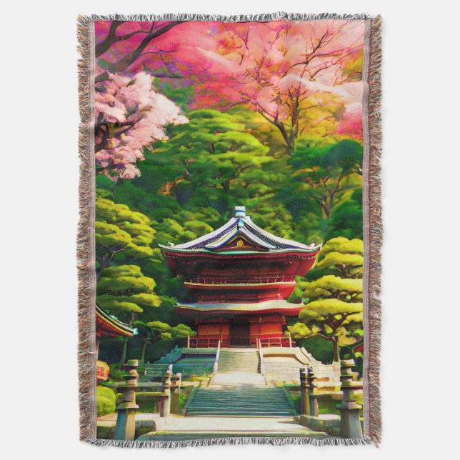 Cherry Blossom Temple  Throw Blanket (Front Vertical)