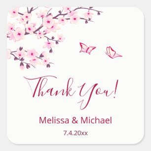 Cherry Blossom Thank You Wedding Favor Square Sticker