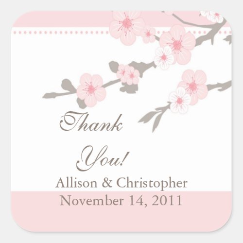 Cherry Blossom Thank You Wedding Square Sticker