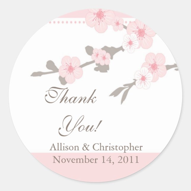 Cherry Blossom Thank You Wedding Sticker (Front)