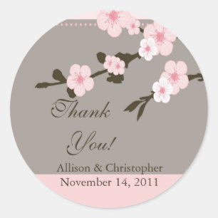 Cherry Blossom Thank You Wedding Sticker