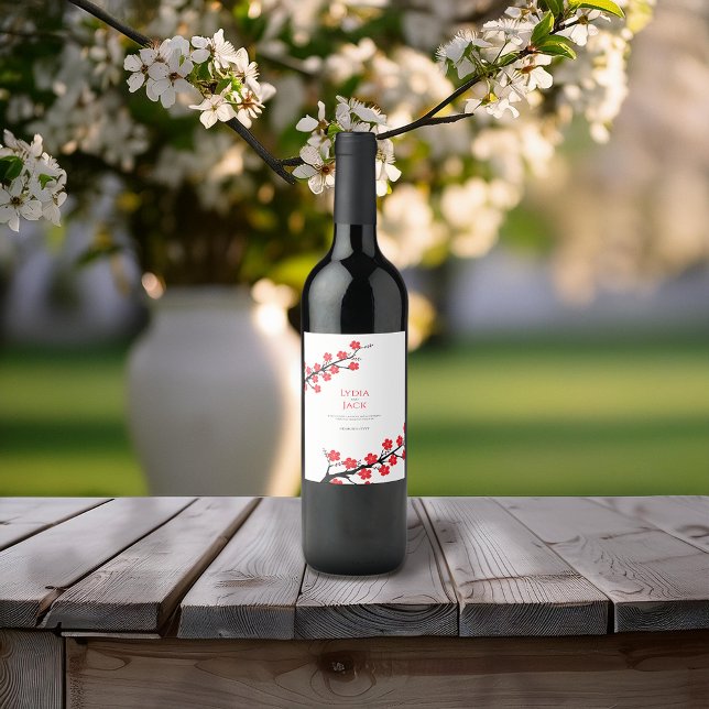 Cherry Blossom Themed Wedding Wine Label (Creator Uploaded)