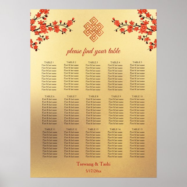Cherry Blossom Tibetan Wedding Seating Chart (Front)