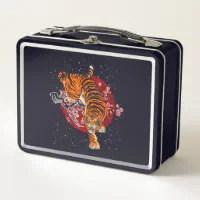 Cherry Blossom Tiger Metal Lunch Box
