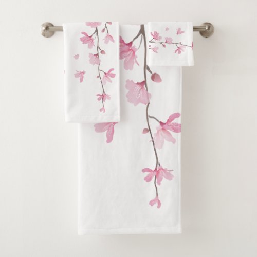 Cherry Blossom _ Transparent Background Bath Towel Set