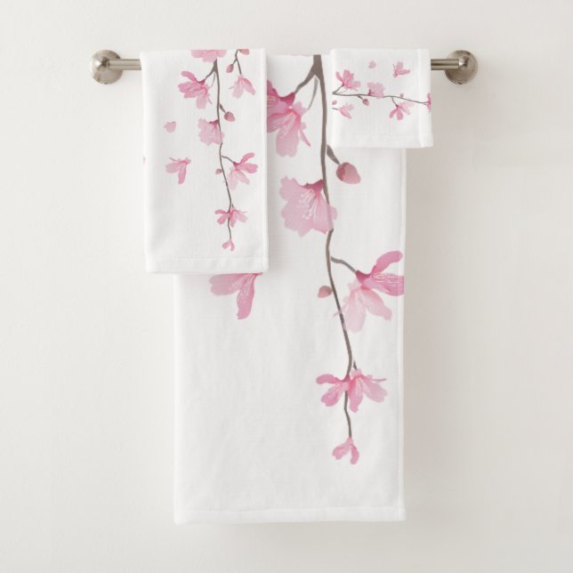 Cherry Blossom - Transparent Background Bath Towel Set (Insitu)