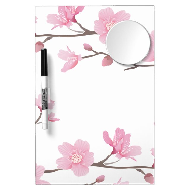 Cherry Blossom - Transparent Background Dry Erase Board With Mirror (Front)