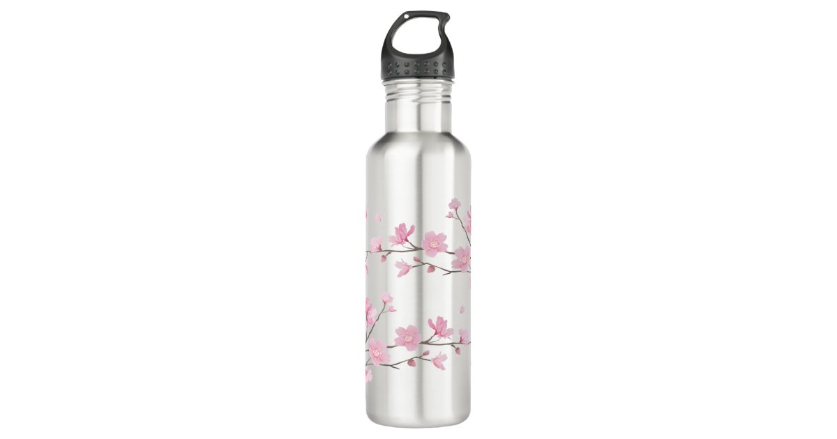 Cherry Blossom Transparent Background Stainless Steel Water Bottle Zazzle Com