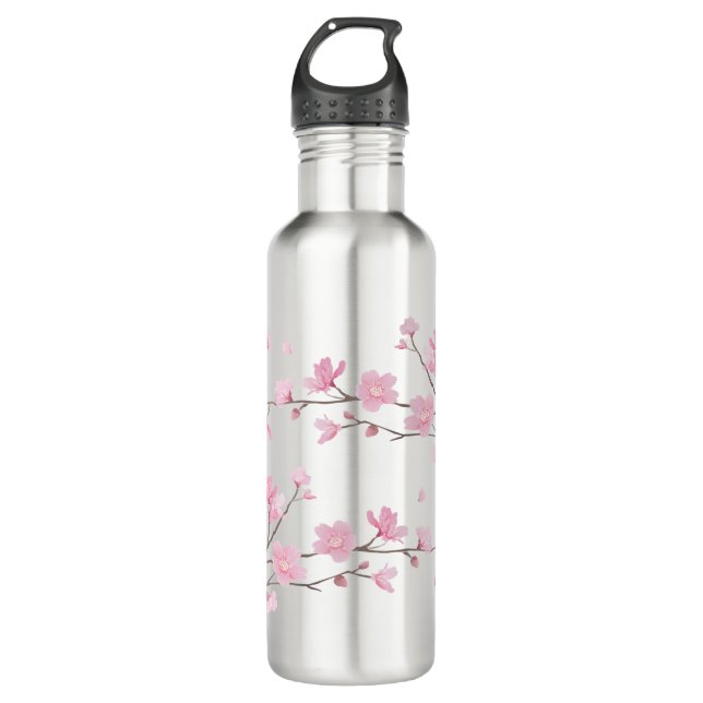Cherry Blossom - Transparent Background Stainless Steel Water Bottle (Front)