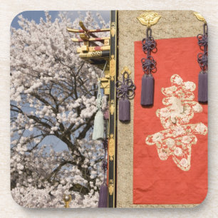 Cherry blossom tree and silk tapestry of beverage coaster