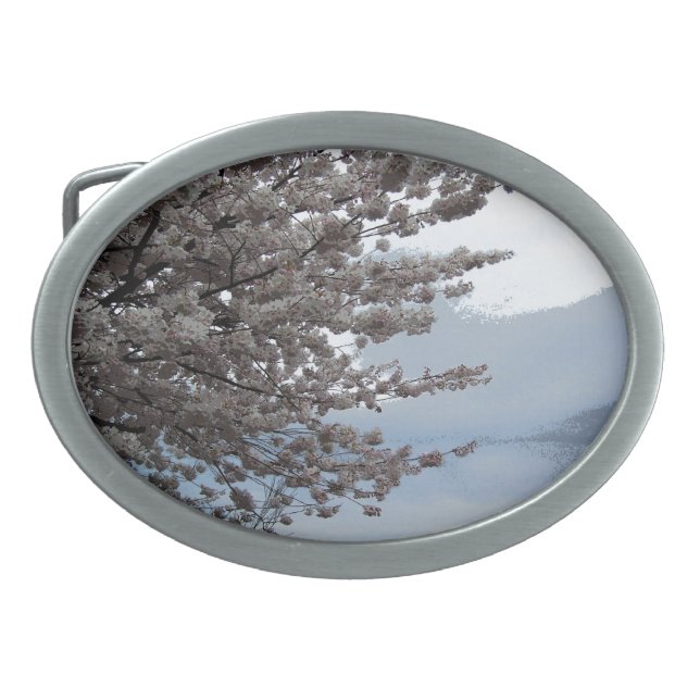 Cherry Blossom Tree Art Oval Belt Buckle (Front)