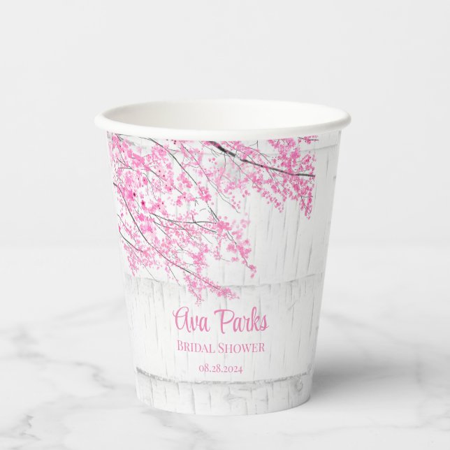 Cherry Blossom Tree Bark Bridal Shower Paper Cups (Front)
