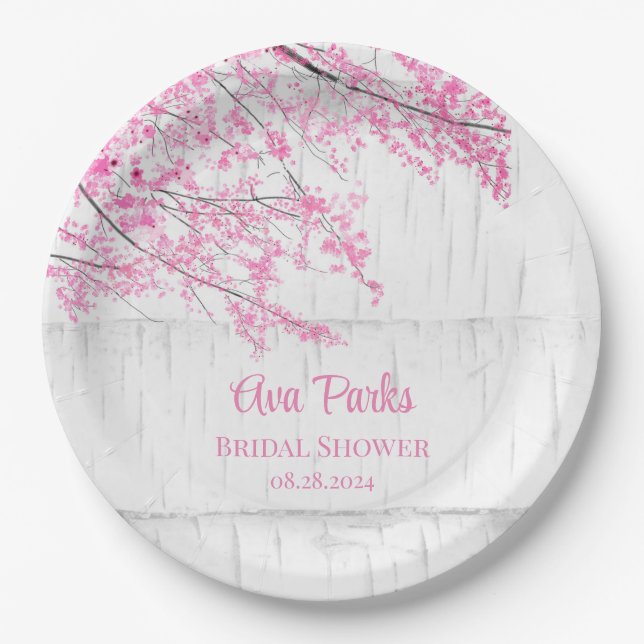 Cherry Blossom Tree Bark Bridal Shower Paper Plates (Front)