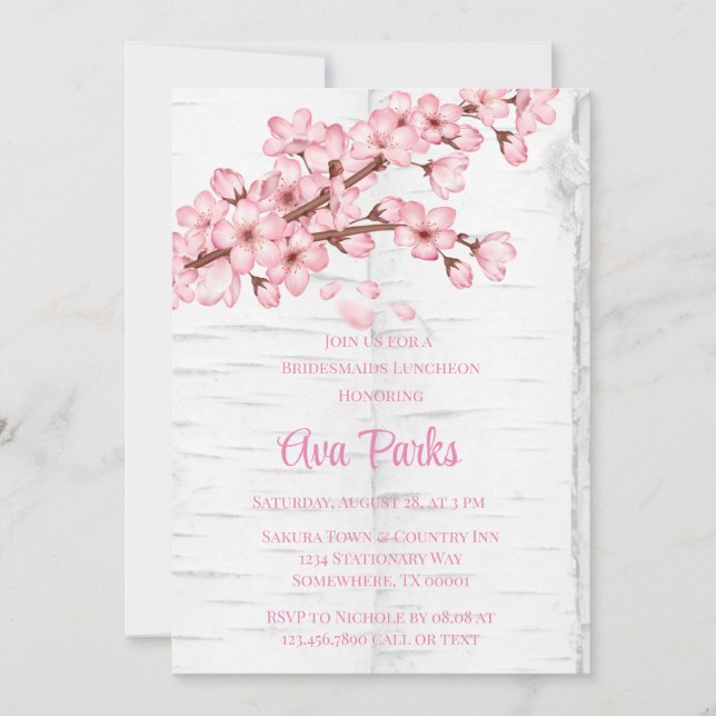 Cherry Blossom Tree Bark Bridesmaids Luncheon Invitation (Front)
