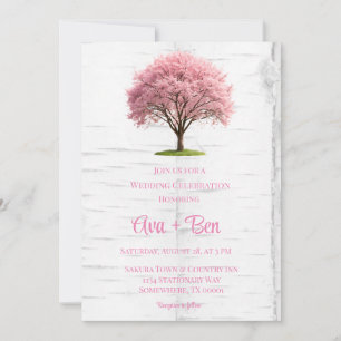 Cherry Blossom Tree Bark Wedding Celebration Invitation