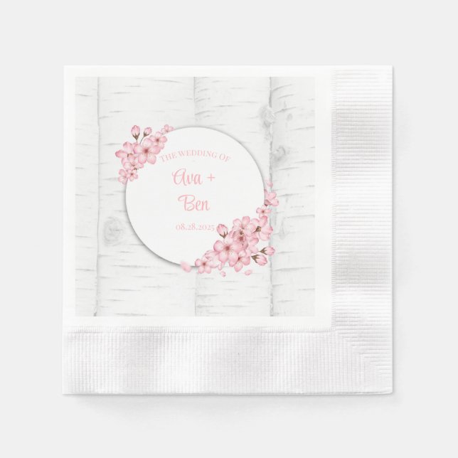 Cherry Blossom Tree Bark Wedding Napkins (Front)