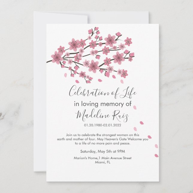 Cherry Blossom Tree Blush Celebration of Life  Invitation (Front)