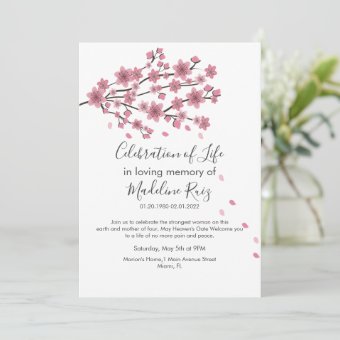 Cherry Blossom Tree Blush Celebration of Life Invitation | Zazzle