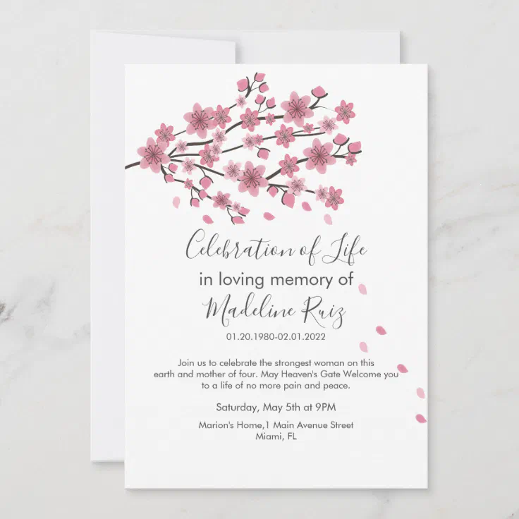 Cherry Blossom Tree Blush Celebration of Life Invitation | Zazzle