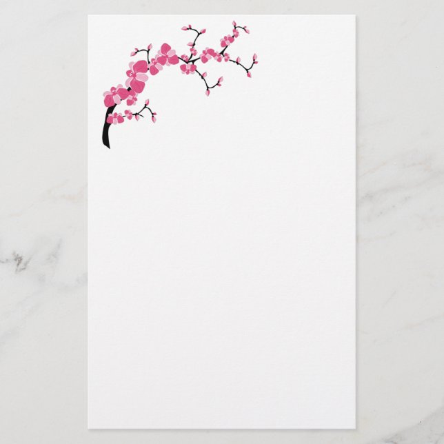 Cherry Blossom Tree Branch Design 2 Stationery (Front)