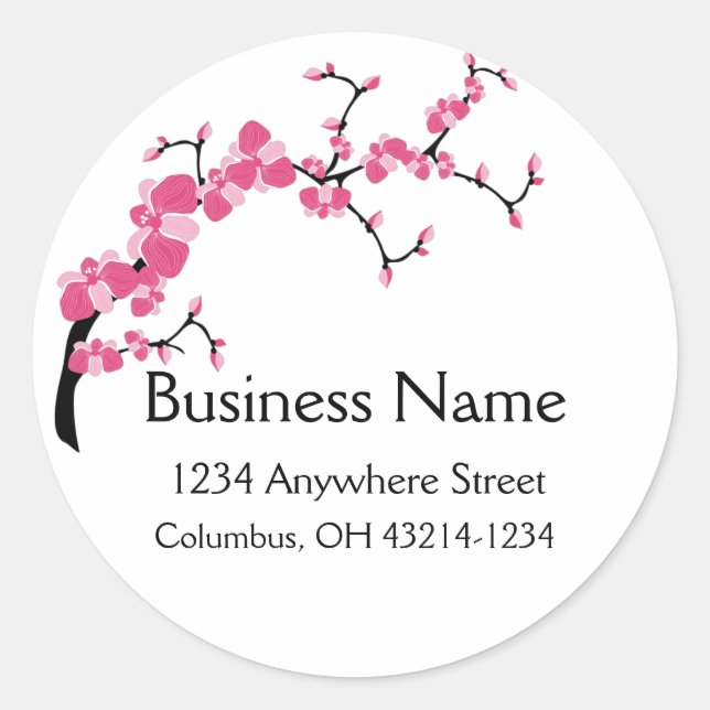 Cherry Blossom Tree Branch Round Address Labels (Front)