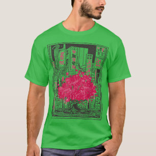 Cherry Blossom Tree City Sakura Anime Graphic Art  T-Shirt