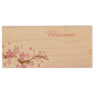 Cherry blossom tree in rose gold wood flash drive