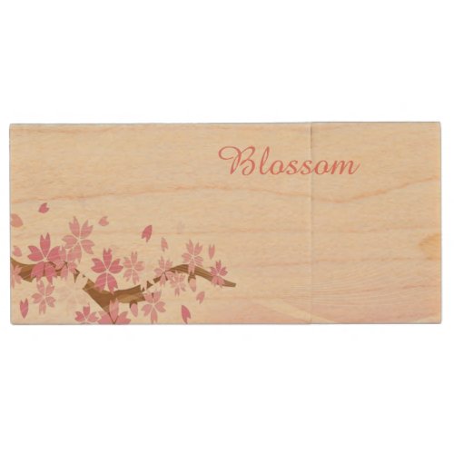 Cherry blossom tree in rose gold wood flash drive