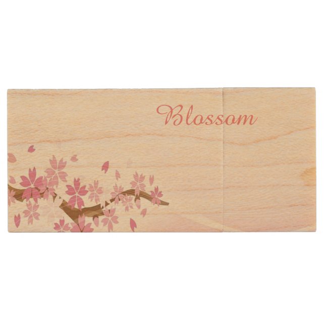 Cherry blossom tree in rose gold wood flash drive (Front)