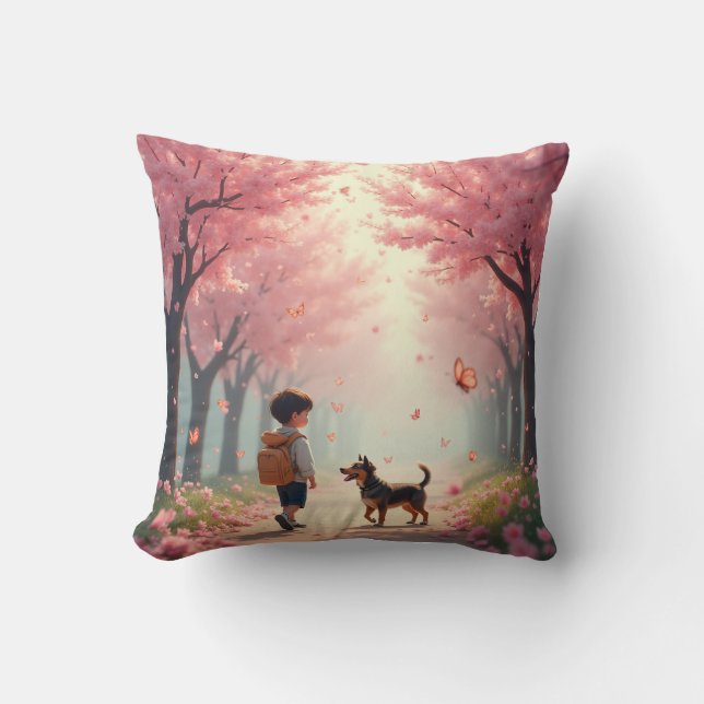 Cherry Blossom Tree Little Child Throw Pillow (Front)