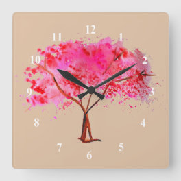 Cherry Blossom tree modern floral watercolor art Square Wall Clock