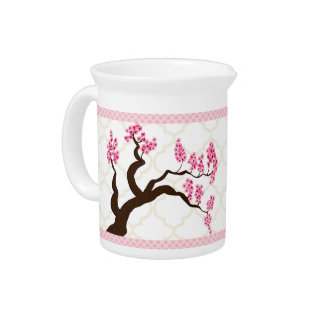 Cherry Blossom Tree Moorish Moroccan Trellis Drink Pitcher