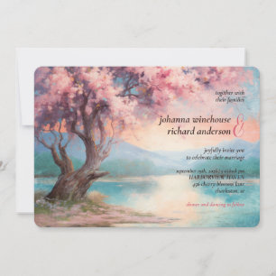 Cherry Blossom Tree Near the Lake Wedding Invitation