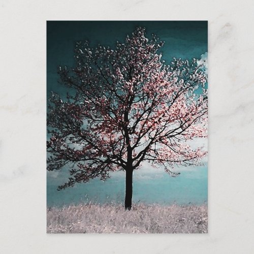 Cherry Blossom Tree Painting _ Dusk Postcard