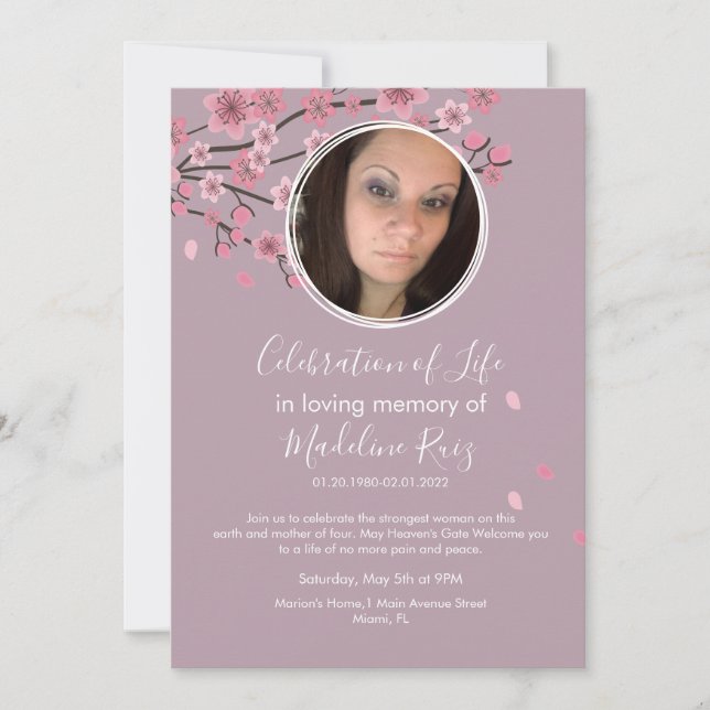  Cherry Blossom Tree Petals Celebration of Life  Invitation (Front)