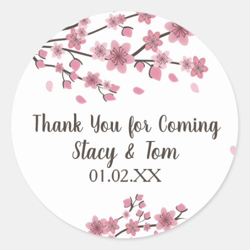 Cherry Blossom Tree Petals Pink Wedding Classic Round Sticker