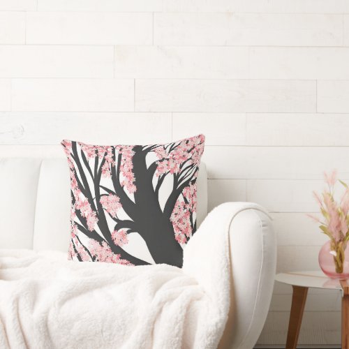 Cherry Blossom Tree Pink Flowers Throw Pillow