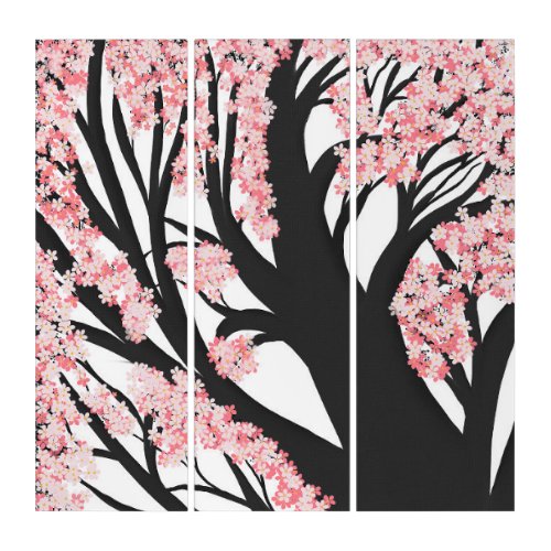 Cherry Blossom Tree Pink Flowers Triptych