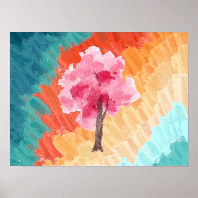 Cherry Blossom Tree Pink Watercolor  Poster (Front)
