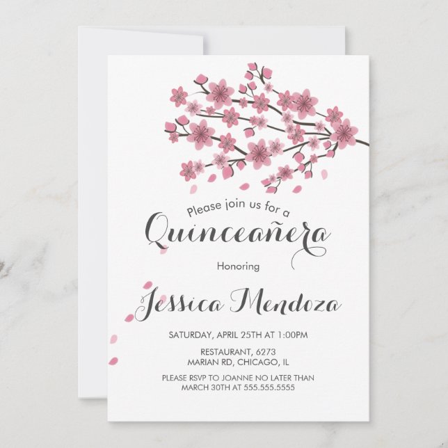 Cherry Blossom Tree Quinceañera Sweet 16 Invitation (Front)