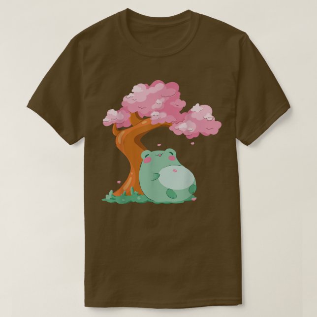 Cherry Blossom Tree Sakura Cute Frog Kawaii Japane T-Shirt (Design Front)